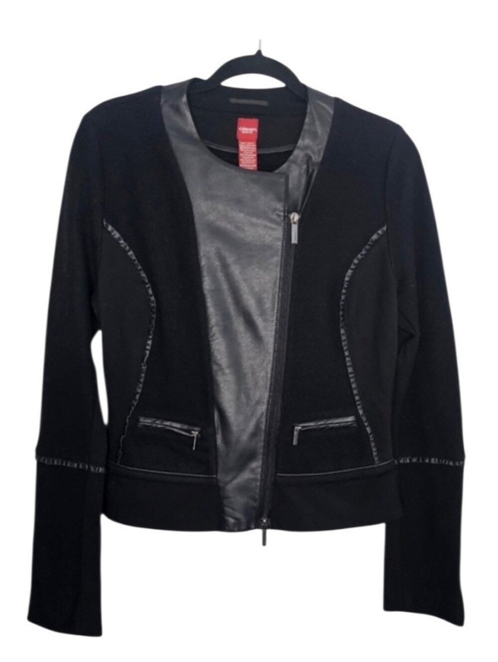 Olsen Wool Vegan Leather Zip Up Jacket Size 2 - Picture 2 of 13
